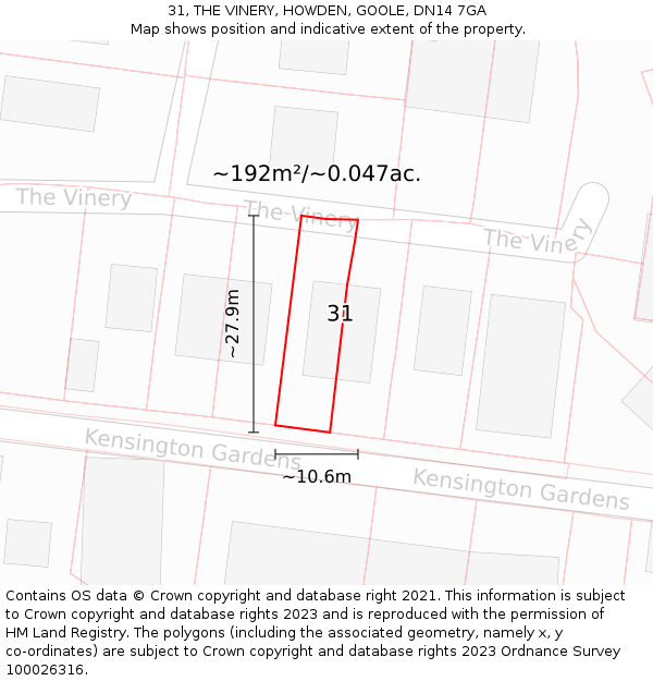 31, THE VINERY, HOWDEN, GOOLE, DN14 7GA: Plot and title map