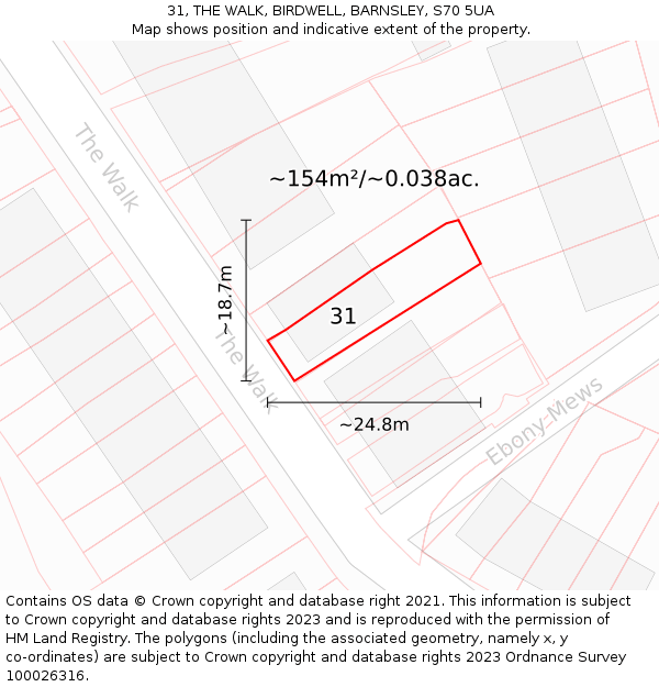 31, THE WALK, BIRDWELL, BARNSLEY, S70 5UA: Plot and title map