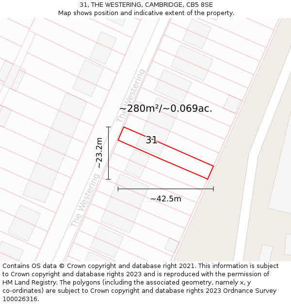 31, THE WESTERING, CAMBRIDGE, CB5 8SE: Plot and title map