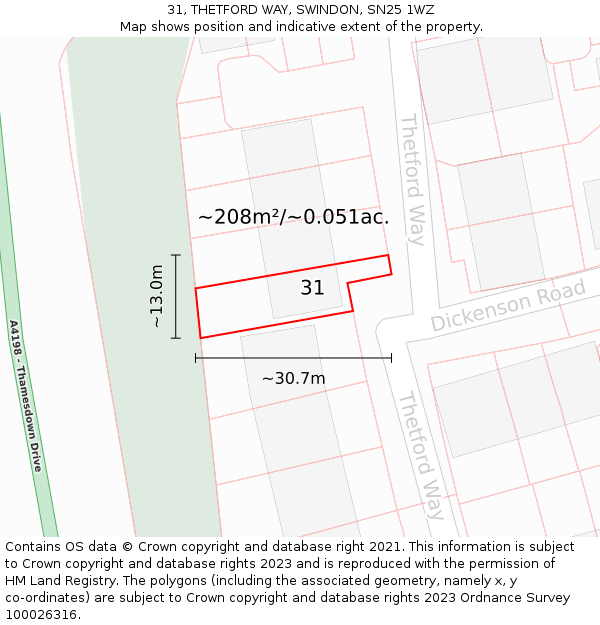 31, THETFORD WAY, SWINDON, SN25 1WZ: Plot and title map