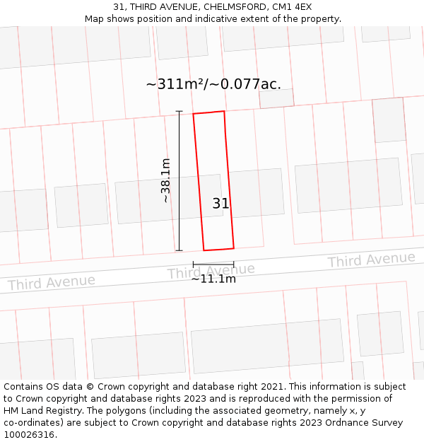 31, THIRD AVENUE, CHELMSFORD, CM1 4EX: Plot and title map