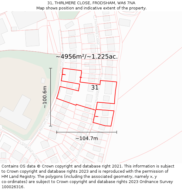 31, THIRLMERE CLOSE, FRODSHAM, WA6 7NA: Plot and title map