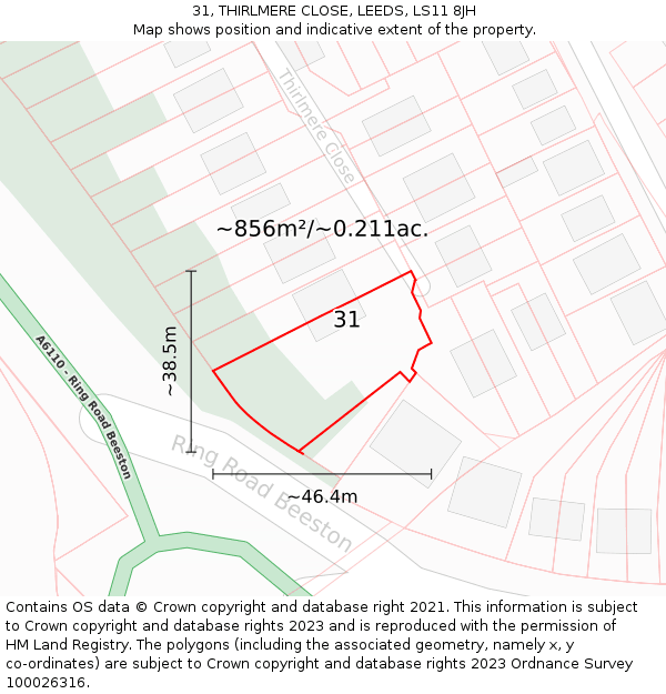 31, THIRLMERE CLOSE, LEEDS, LS11 8JH: Plot and title map
