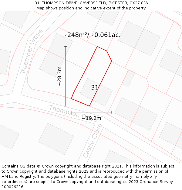 31, THOMPSON DRIVE, CAVERSFIELD, BICESTER, OX27 8FA: Plot and title map