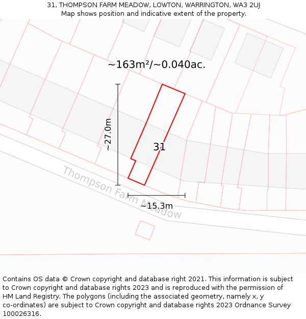 31, THOMPSON FARM MEADOW, LOWTON, WARRINGTON, WA3 2UJ: Plot and title map