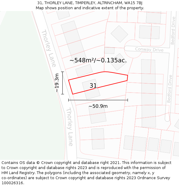 31, THORLEY LANE, TIMPERLEY, ALTRINCHAM, WA15 7BJ: Plot and title map