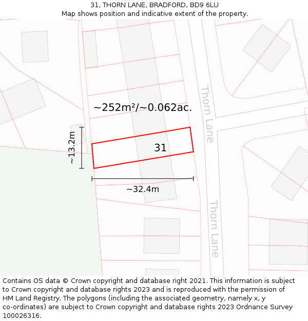 31, THORN LANE, BRADFORD, BD9 6LU: Plot and title map