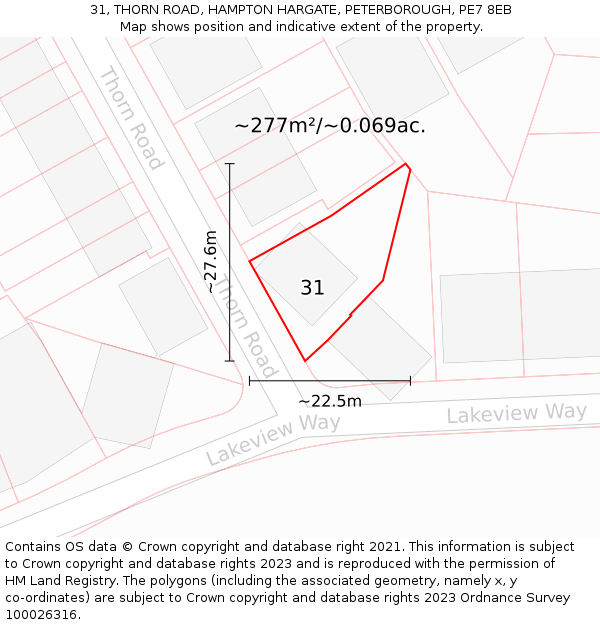31, THORN ROAD, HAMPTON HARGATE, PETERBOROUGH, PE7 8EB: Plot and title map
