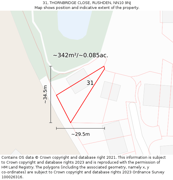 31, THORNBRIDGE CLOSE, RUSHDEN, NN10 9NJ: Plot and title map
