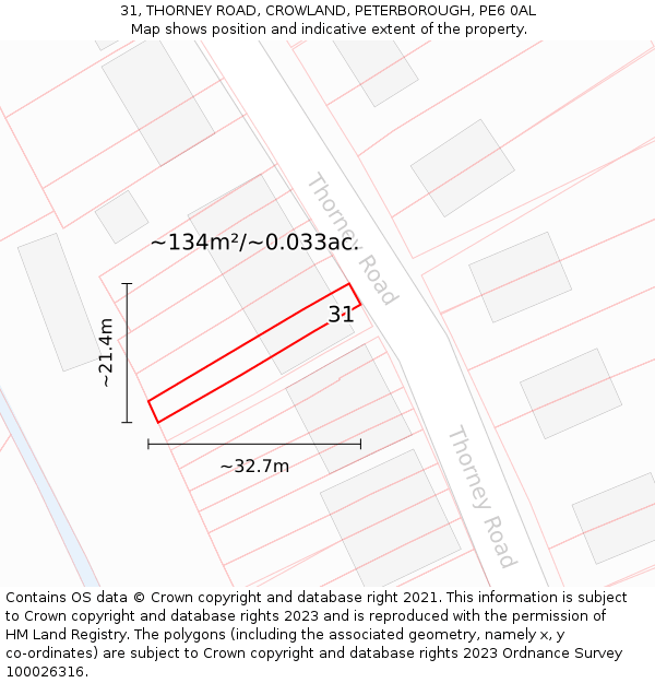 31, THORNEY ROAD, CROWLAND, PETERBOROUGH, PE6 0AL: Plot and title map