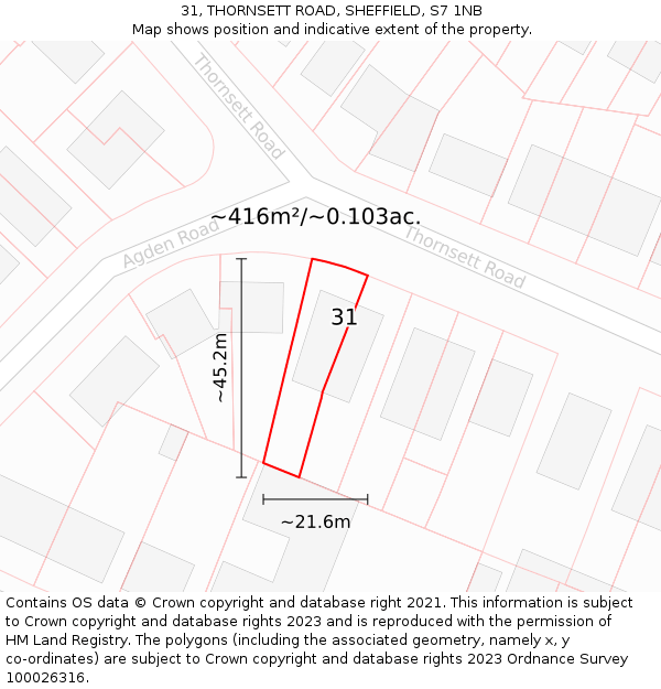 31, THORNSETT ROAD, SHEFFIELD, S7 1NB: Plot and title map