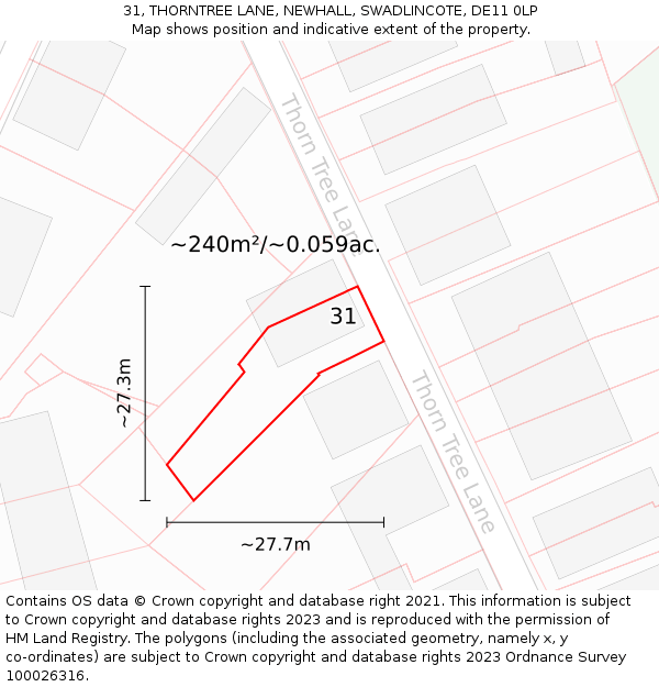 31, THORNTREE LANE, NEWHALL, SWADLINCOTE, DE11 0LP: Plot and title map
