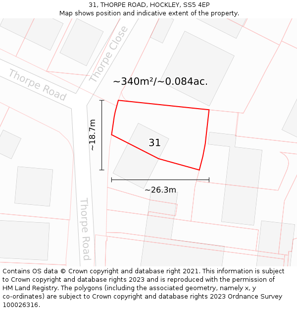 31, THORPE ROAD, HOCKLEY, SS5 4EP: Plot and title map