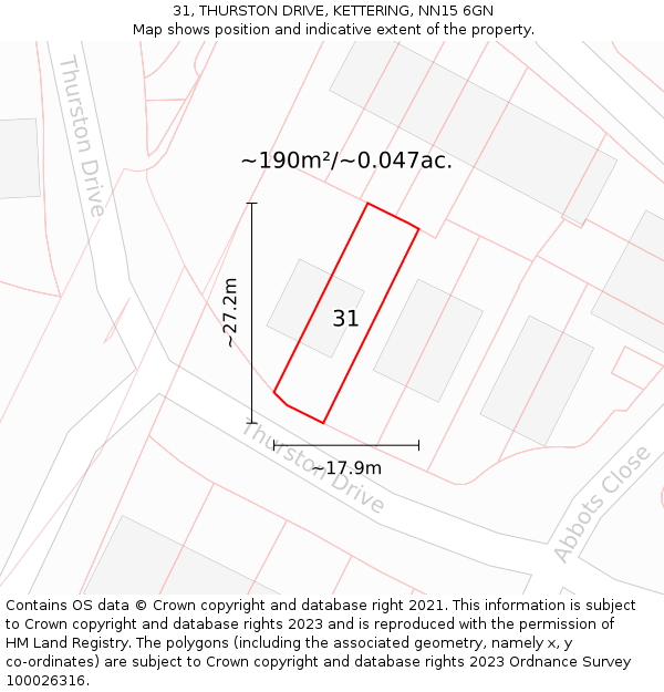 31, THURSTON DRIVE, KETTERING, NN15 6GN: Plot and title map