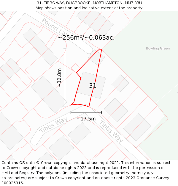 31, TIBBS WAY, BUGBROOKE, NORTHAMPTON, NN7 3RU: Plot and title map