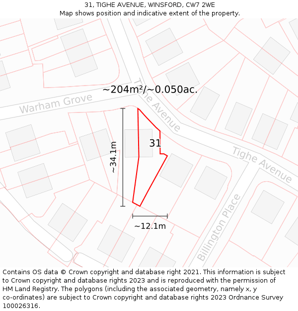 31, TIGHE AVENUE, WINSFORD, CW7 2WE: Plot and title map