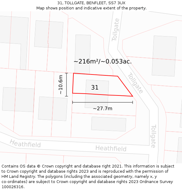 31, TOLLGATE, BENFLEET, SS7 3UX: Plot and title map