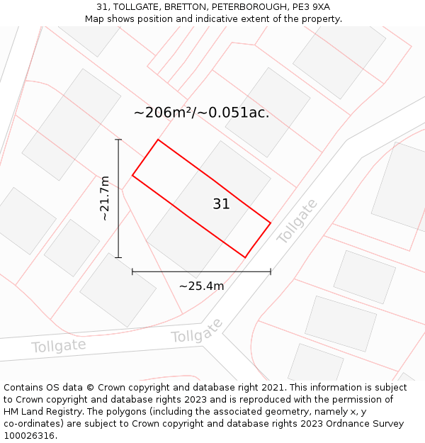 31, TOLLGATE, BRETTON, PETERBOROUGH, PE3 9XA: Plot and title map