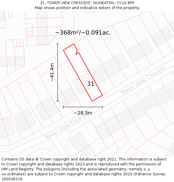 31, TOWER VIEW CRESCENT, NUNEATON, CV10 8PP: Plot and title map