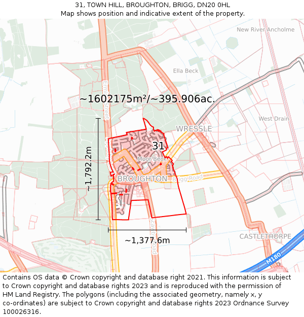 31, TOWN HILL, BROUGHTON, BRIGG, DN20 0HL: Plot and title map