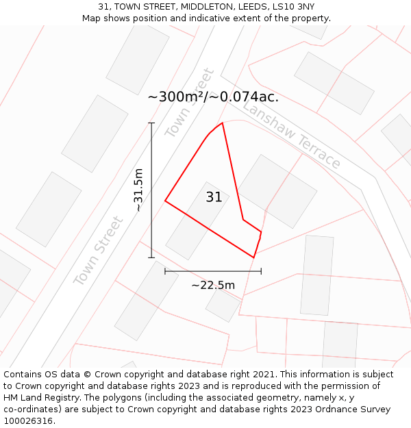 31, TOWN STREET, MIDDLETON, LEEDS, LS10 3NY: Plot and title map