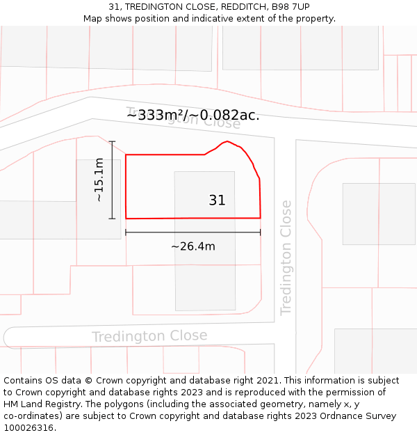 31, TREDINGTON CLOSE, REDDITCH, B98 7UP: Plot and title map