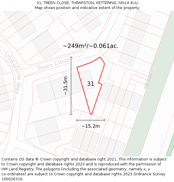 31, TREEN CLOSE, THRAPSTON, KETTERING, NN14 4UU: Plot and title map