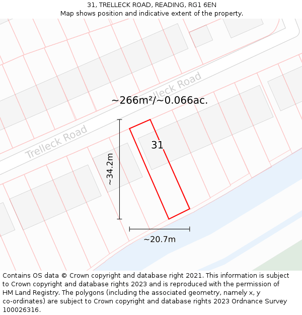 31, TRELLECK ROAD, READING, RG1 6EN: Plot and title map
