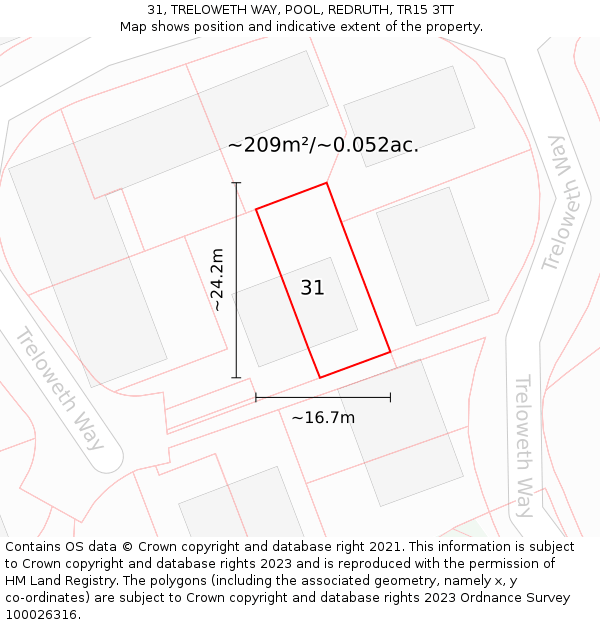 31, TRELOWETH WAY, POOL, REDRUTH, TR15 3TT: Plot and title map