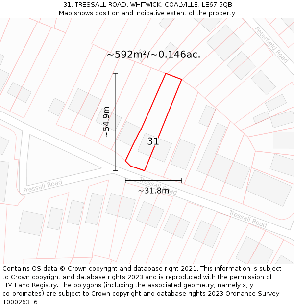 31, TRESSALL ROAD, WHITWICK, COALVILLE, LE67 5QB: Plot and title map