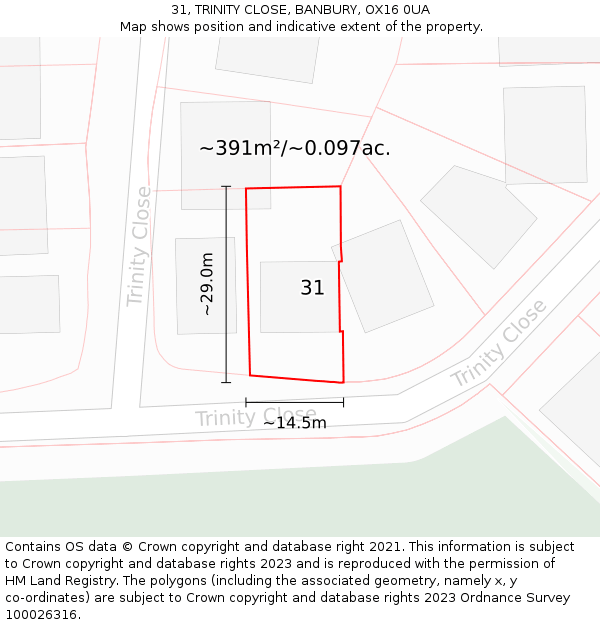 31, TRINITY CLOSE, BANBURY, OX16 0UA: Plot and title map