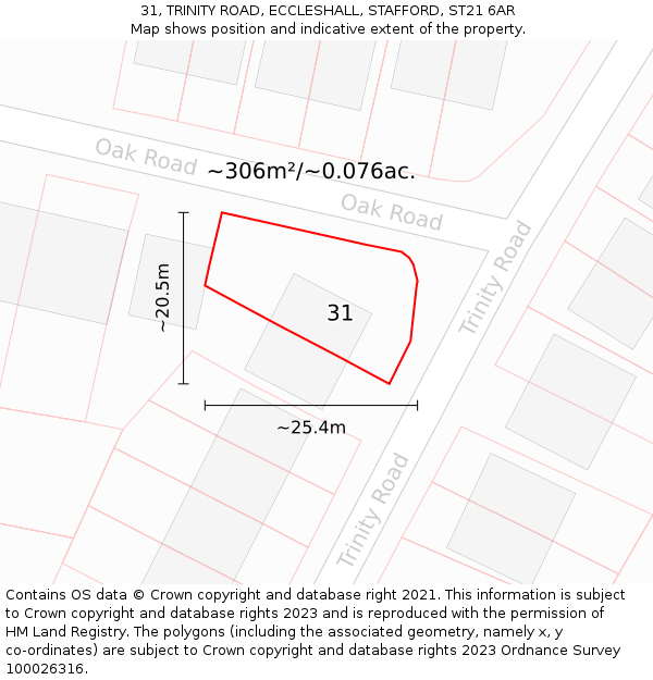 31, TRINITY ROAD, ECCLESHALL, STAFFORD, ST21 6AR: Plot and title map