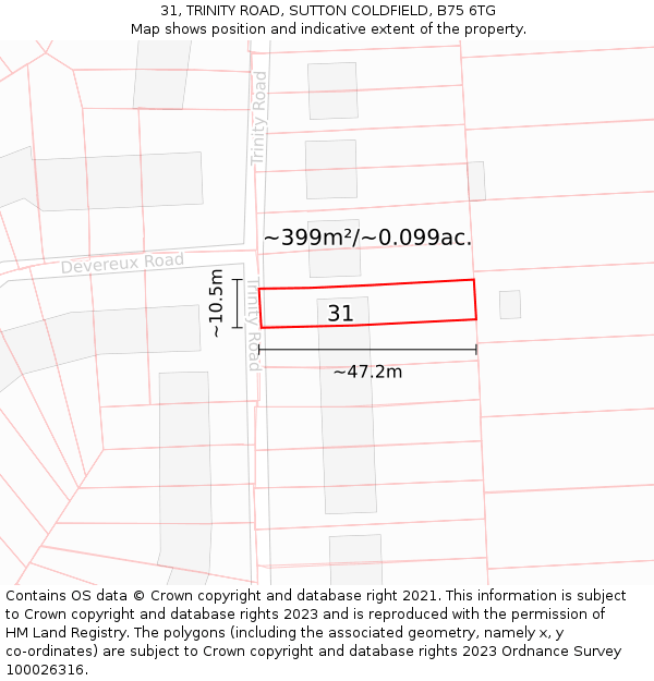 31, TRINITY ROAD, SUTTON COLDFIELD, B75 6TG: Plot and title map
