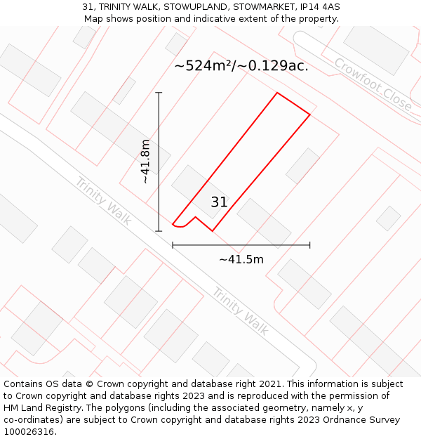 31, TRINITY WALK, STOWUPLAND, STOWMARKET, IP14 4AS: Plot and title map