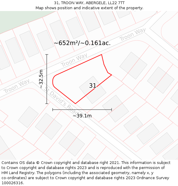 31, TROON WAY, ABERGELE, LL22 7TT: Plot and title map