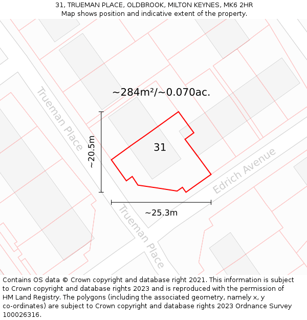 31, TRUEMAN PLACE, OLDBROOK, MILTON KEYNES, MK6 2HR: Plot and title map