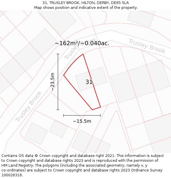 31, TRUSLEY BROOK, HILTON, DERBY, DE65 5LA: Plot and title map