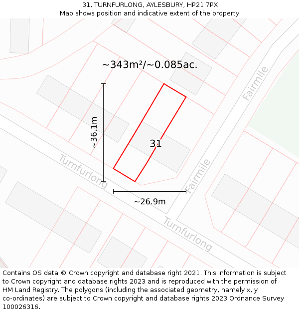31, TURNFURLONG, AYLESBURY, HP21 7PX: Plot and title map