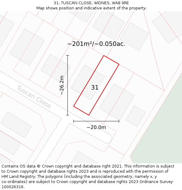 31, TUSCAN CLOSE, WIDNES, WA8 9RE: Plot and title map