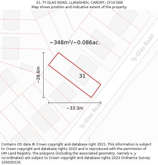 31, TY GLAS ROAD, LLANISHEN, CARDIFF, CF14 5EB: Plot and title map