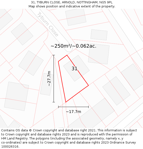 31, TYBURN CLOSE, ARNOLD, NOTTINGHAM, NG5 9PL: Plot and title map