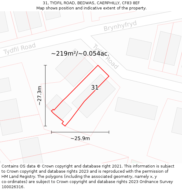 31, TYDFIL ROAD, BEDWAS, CAERPHILLY, CF83 8EF: Plot and title map