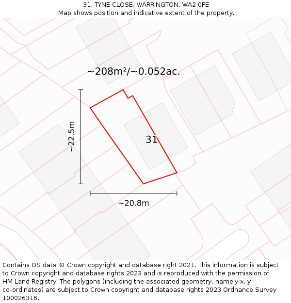 31, TYNE CLOSE, WARRINGTON, WA2 0FE: Plot and title map