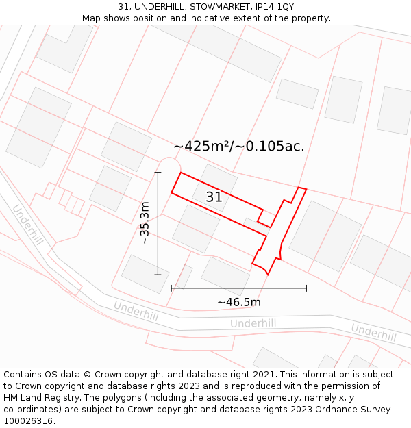 31, UNDERHILL, STOWMARKET, IP14 1QY: Plot and title map