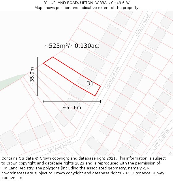 31, UPLAND ROAD, UPTON, WIRRAL, CH49 6LW: Plot and title map