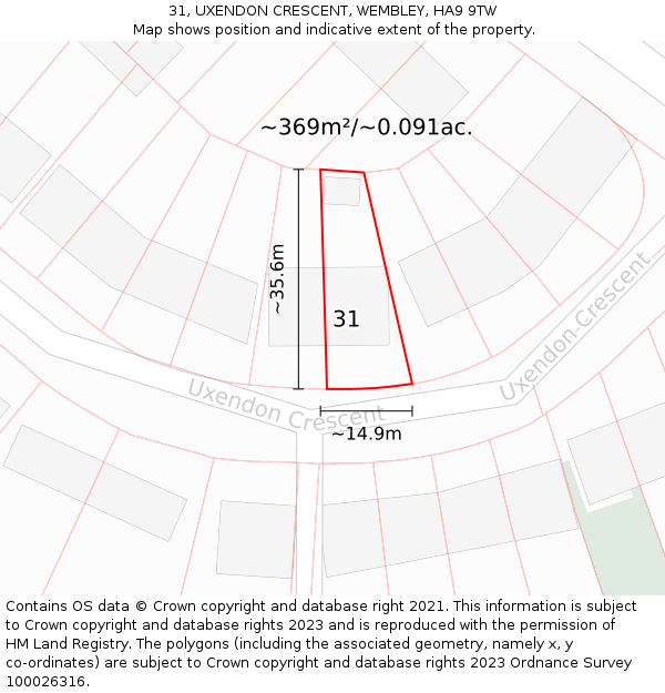 31, UXENDON CRESCENT, WEMBLEY, HA9 9TW: Plot and title map