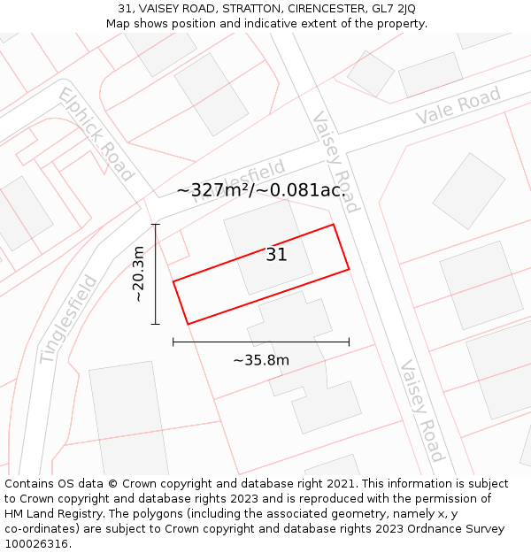 31, VAISEY ROAD, STRATTON, CIRENCESTER, GL7 2JQ: Plot and title map