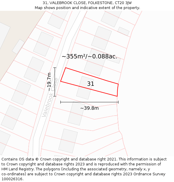 31, VALEBROOK CLOSE, FOLKESTONE, CT20 3JW: Plot and title map