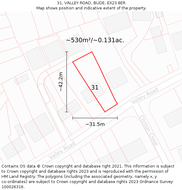 31, VALLEY ROAD, BUDE, EX23 8ER: Plot and title map