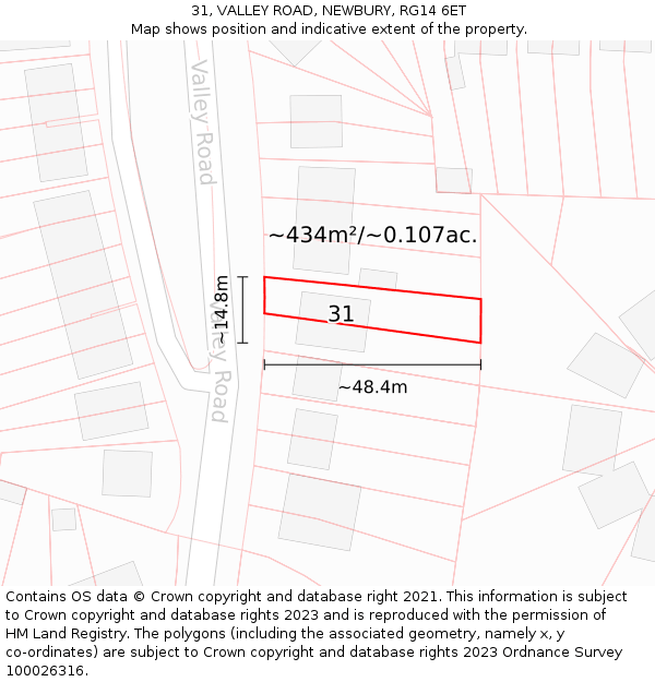 31, VALLEY ROAD, NEWBURY, RG14 6ET: Plot and title map